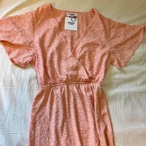 Boho Steve Madden Peach Romance Floral Maxi Dress Flutter Sleeve Small NWT